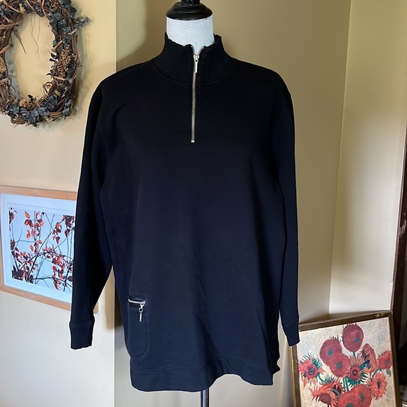 RALPH LAUREN Size 1X Mockneck 1/4 Zip Black & Silver HW Pocket Leather Trim PREP - Picture 14 of 16